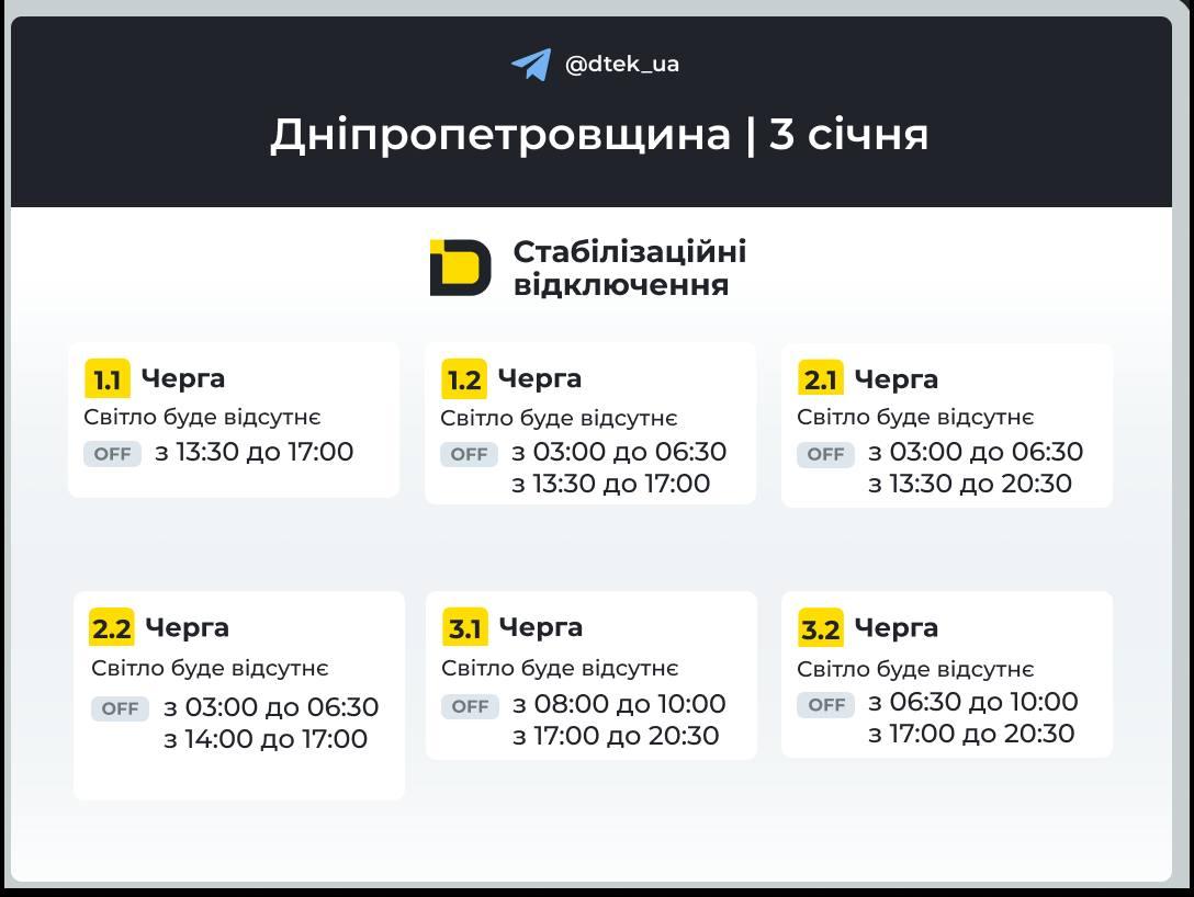 Графіки відключень на 3 січня: коли не буде світла у першу суботу нового року
