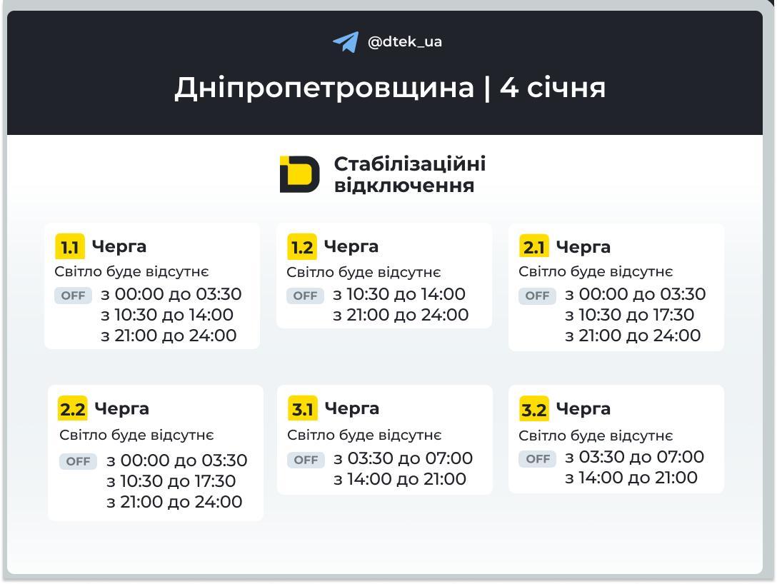 Графіки відключень на 4 січня: коли не буде світла в неділю