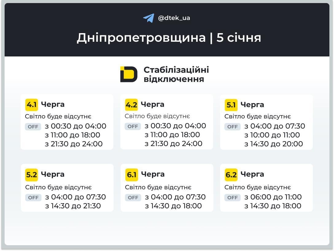 Графіки відключень на 5 січня: коли не буде світла в понеділок Графіки відключень на 5 січня: коли не буде світла в понеділок