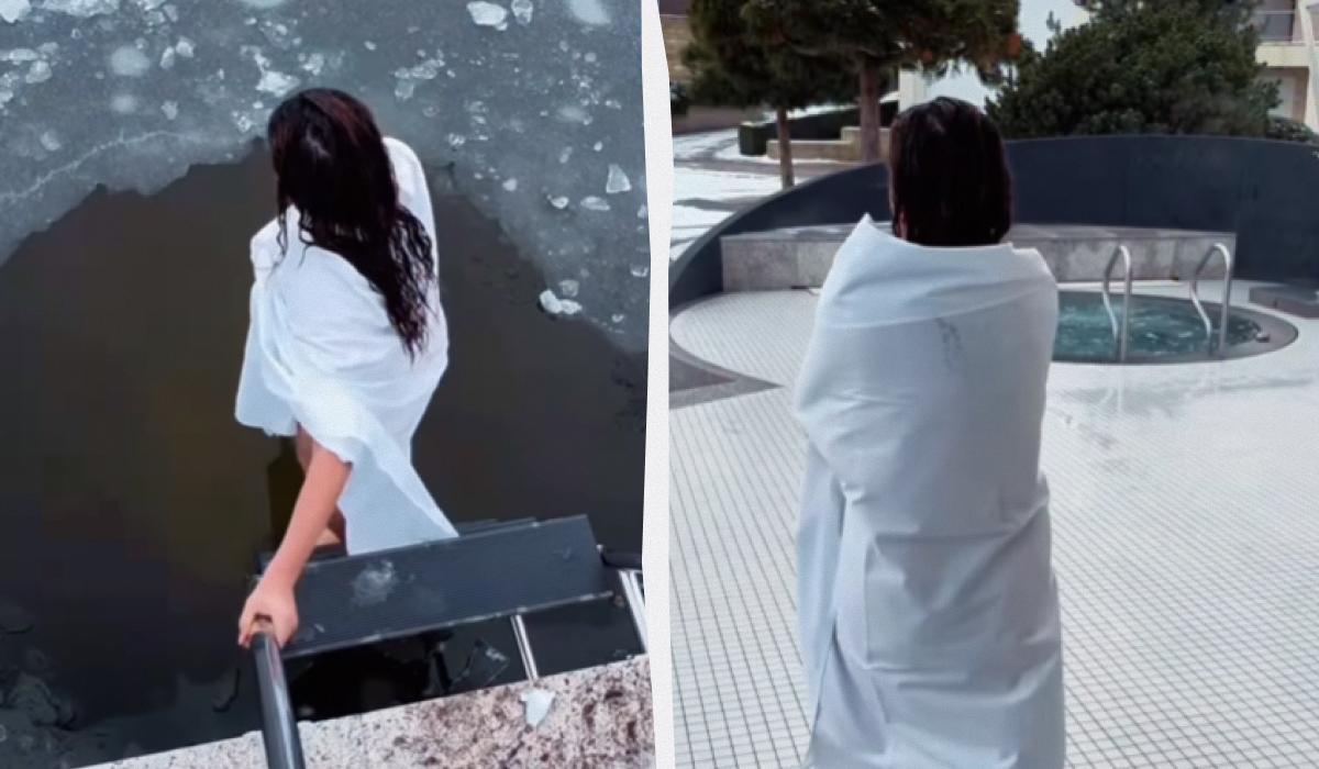 Могилевская нырнула в ледяную воду на Крещение 2026 (видео)