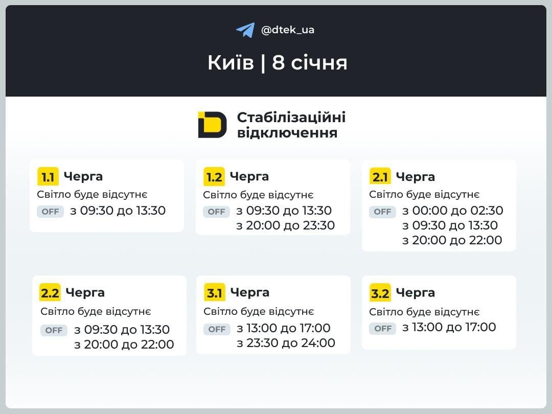 В Україні заплановані відключення світла: як діятимуть графіки 8 січня В Україні заплановані відключення світла: як діятимуть графіки 8 січня