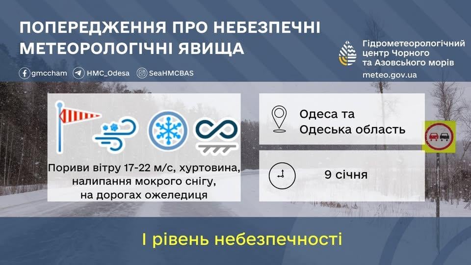 Зимний шторм в Одессе: синоптики объявили I уровень опасности Зимний шторм в Одессе: синоптики объявили I уровень опасности