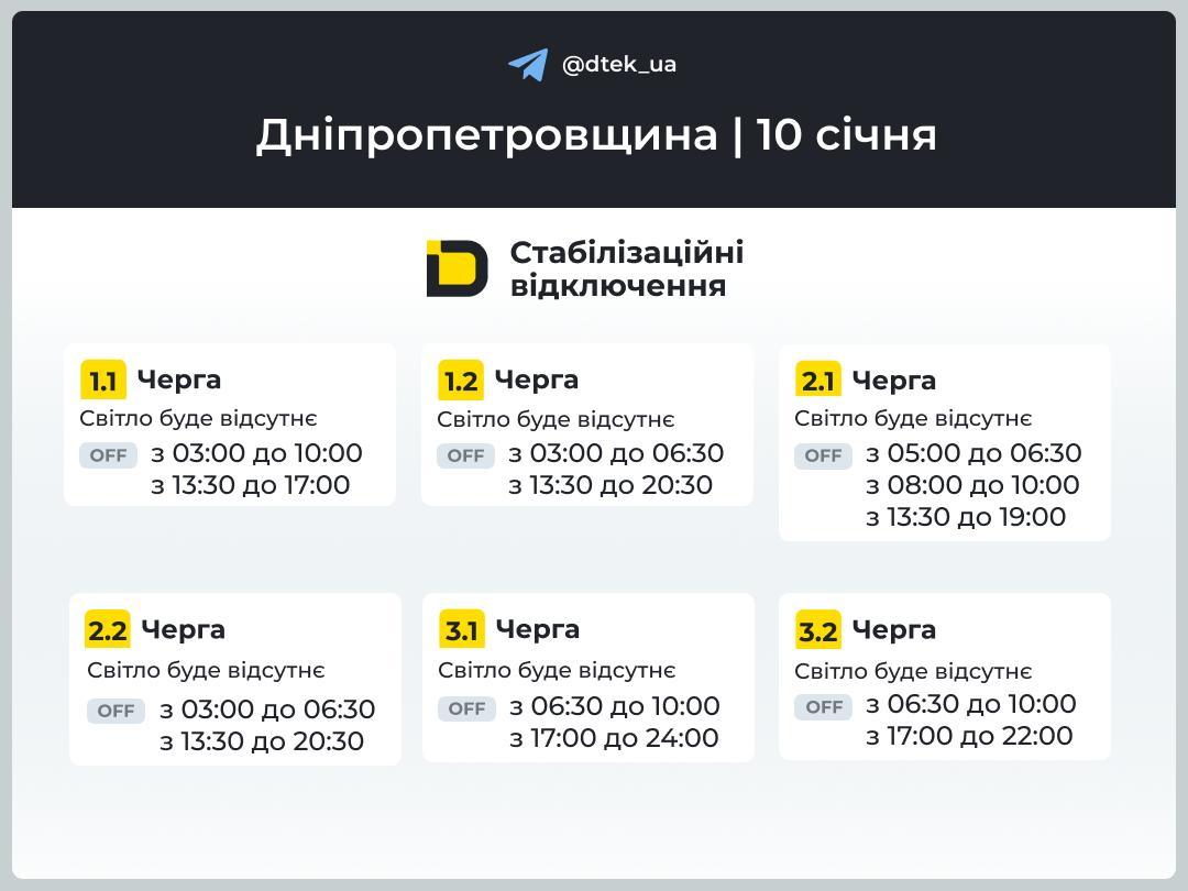 Графіки відключень електроенергії в суботу: коли не буде світла 10 січня