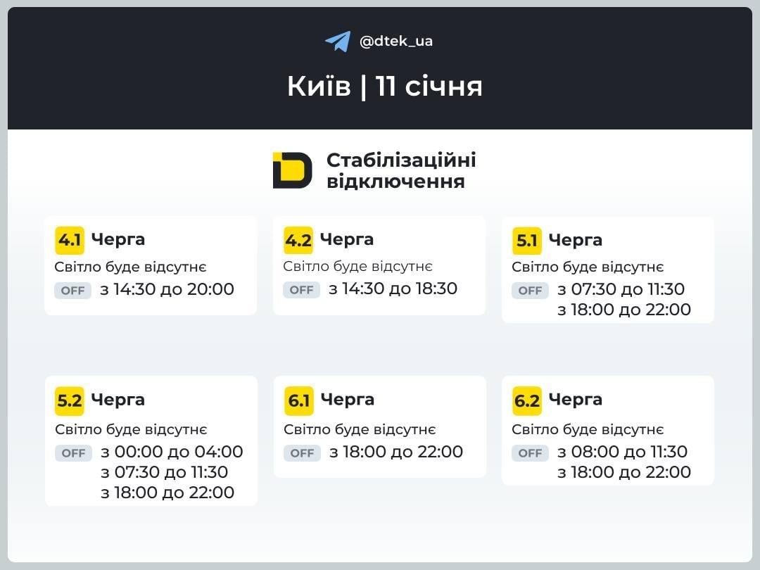 Відключення світла у неділю: енергетики показали графіки на 11 січня Відключення світла у неділю: енергетики показали графіки на 11 січня