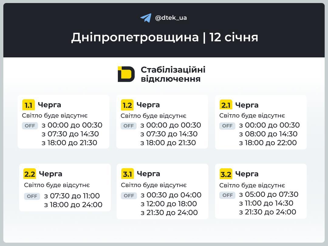 Графіки відключень світла 12 січня: коли не буде електроенергії в понеділок