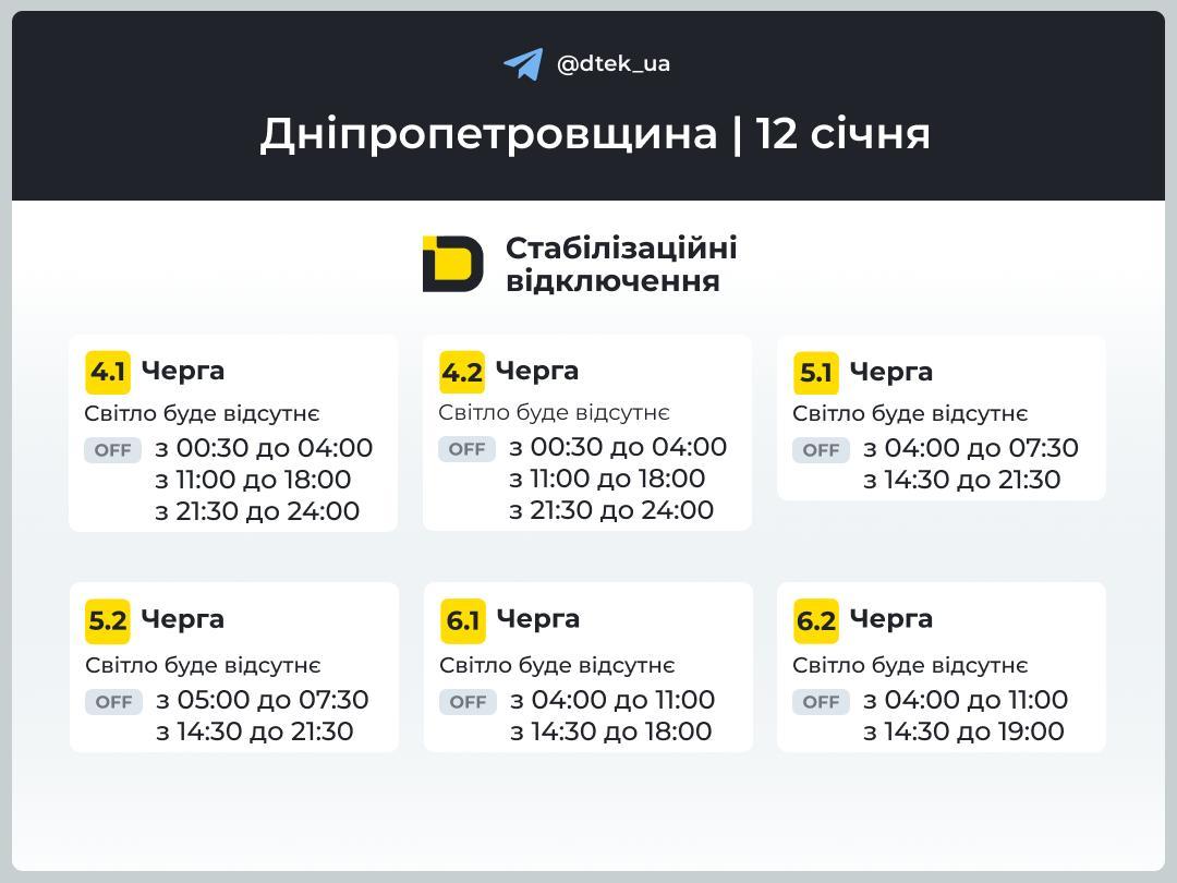 Графики отключений света 12 января: когда не будет электроэнергии в понедельник