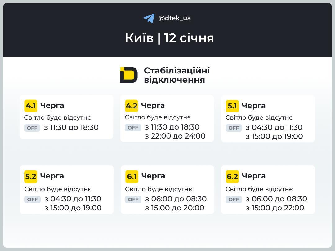 Графики отключений света 12 января: когда не будет электроэнергии в понедельник