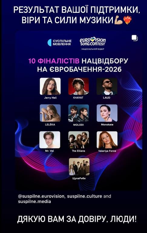 'Євробачення-2026': українці обрали 10-го фіналіста Нацвідбору