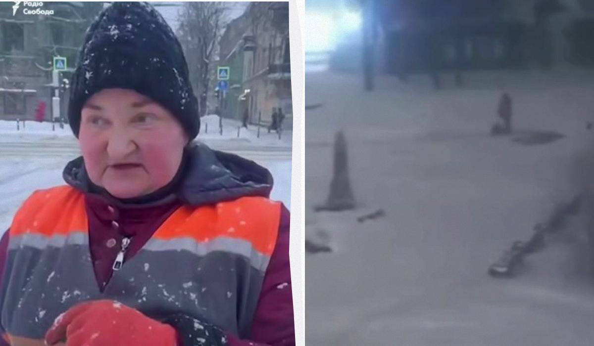 Сеть покорило видео с коммунальщицей, которая чистила снег во время удара 'Шахеда' во Львове