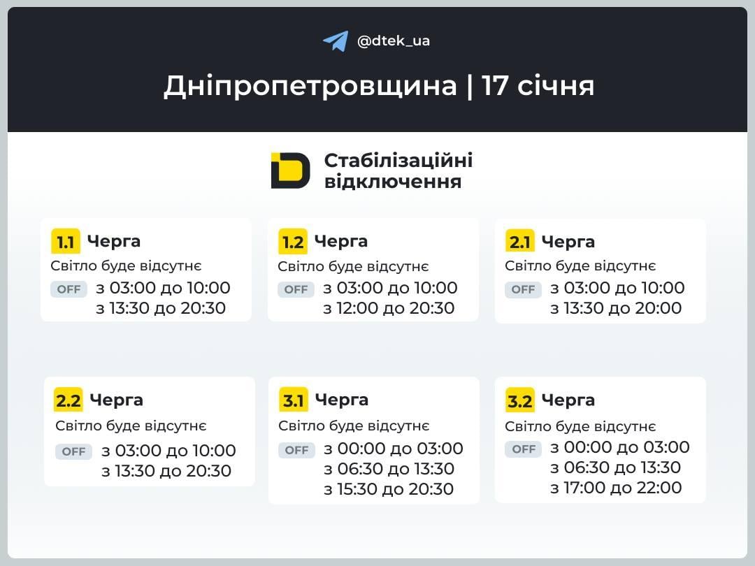 Графіки відключень світла на суботу: коли та скільки не буде електроенергії