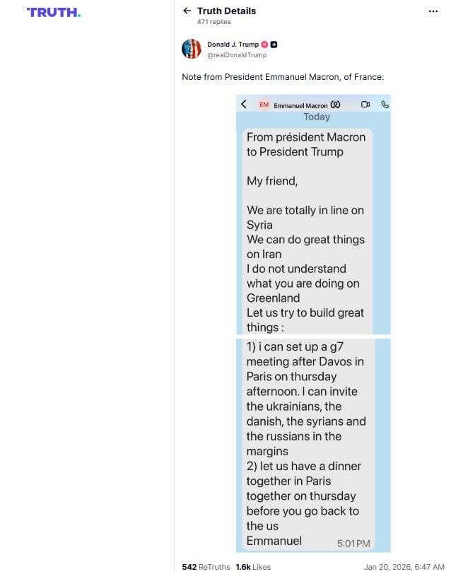 Трамп 'слил' переписку с Макроном и пригрозил ему