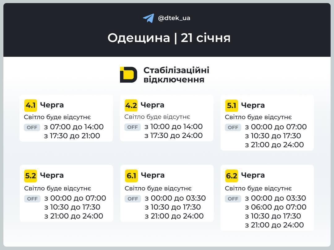 Графіки відключень електроенергії у середу: коли не буде світла 21 січня