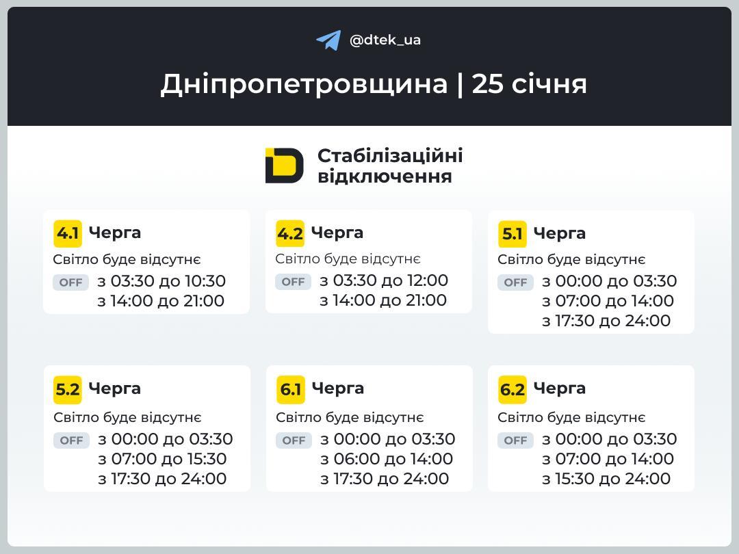 Графіки відключень електроенергії: коли не буде світла 25 січня