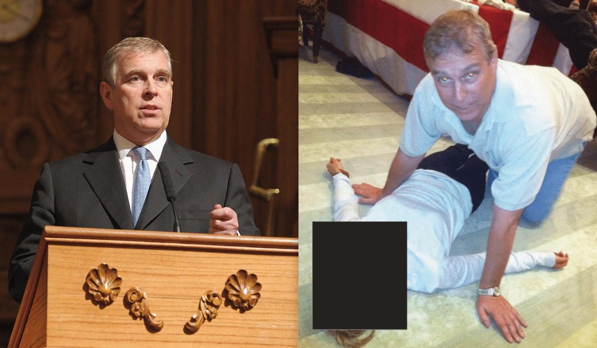 В новых файлах Эпштейна есть фото бывшего принца Эндрю, стоящего на коленях над девушкой.