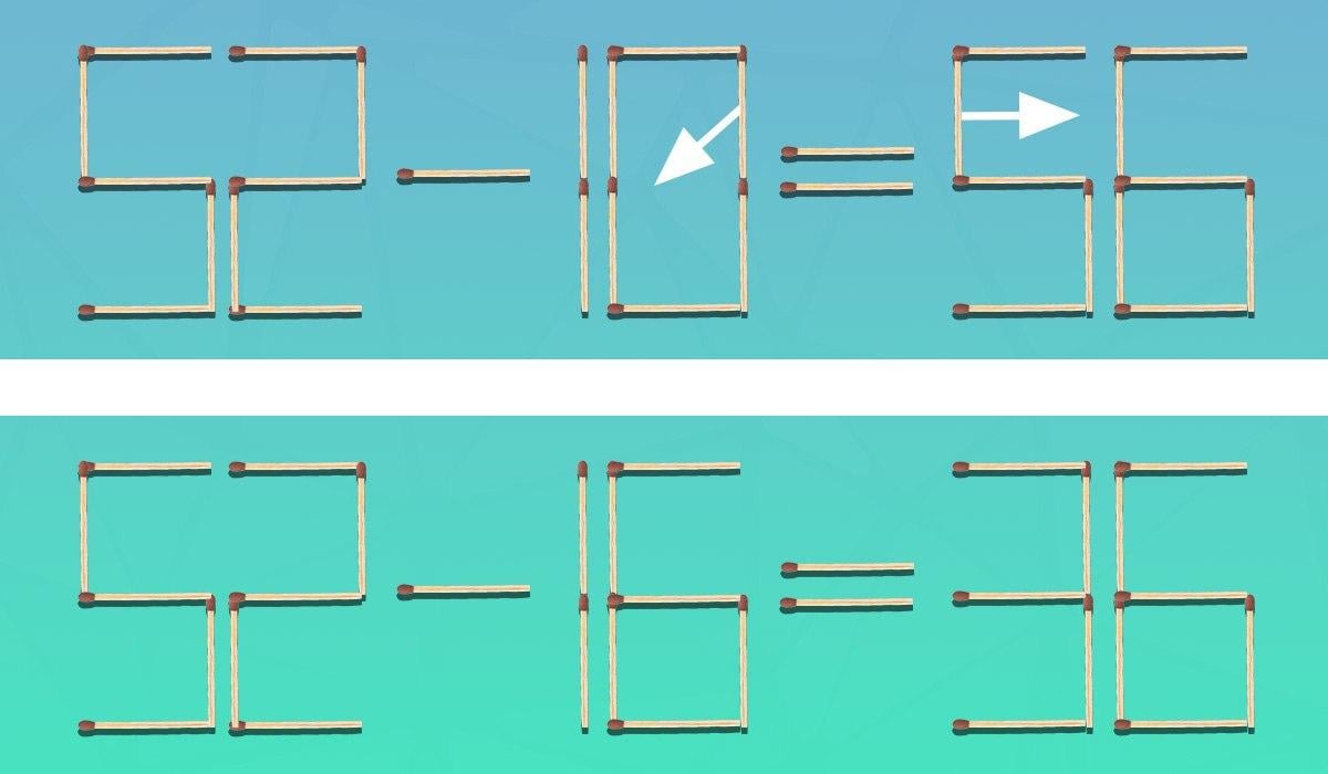 Дуже складна загадка: треба перемістити всього 2 сірники, щоб рівняння стало правильним Дуже складна загадка: треба перемістити всього 2 сірники, щоб рівняння стало правильним