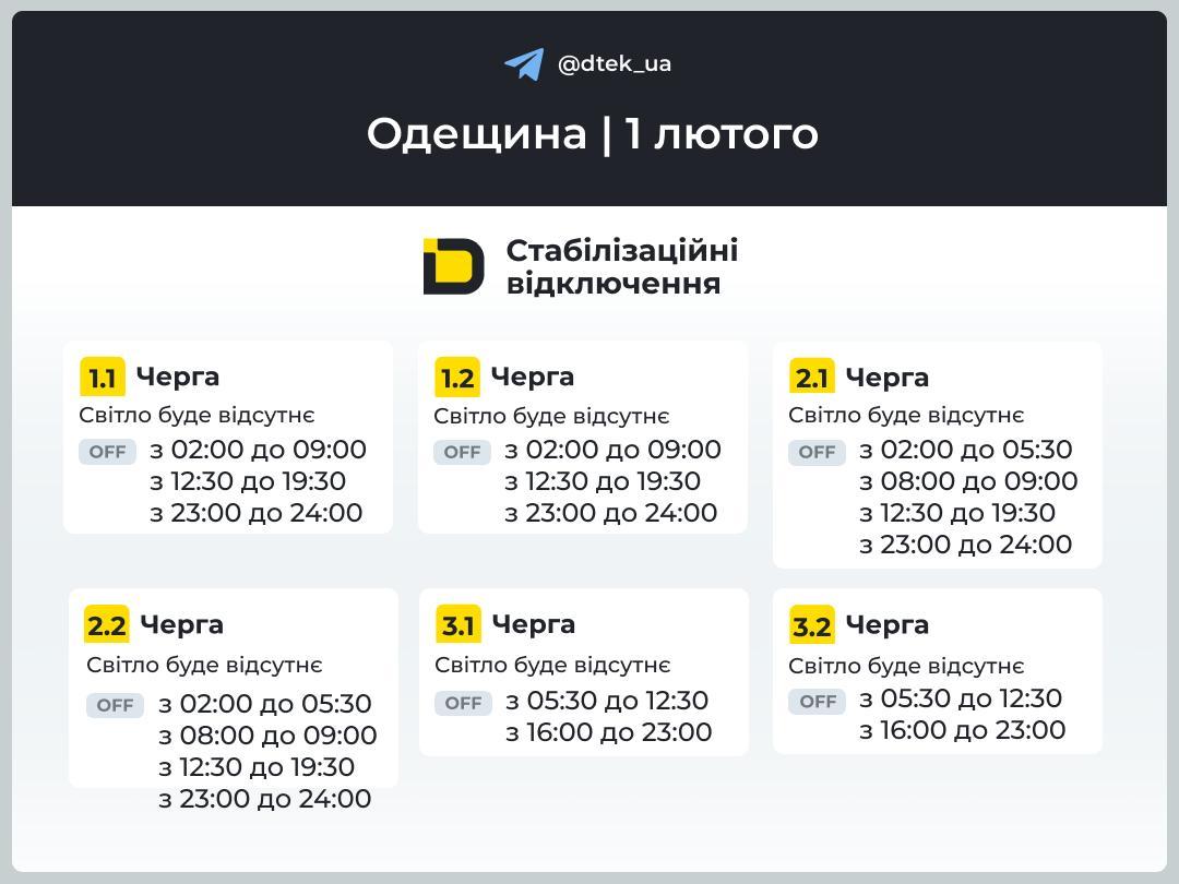 Графики отключений света: когда будут подавать электричество 1 февраля Графики отключений света: когда будут подавать электричество 1 февраля