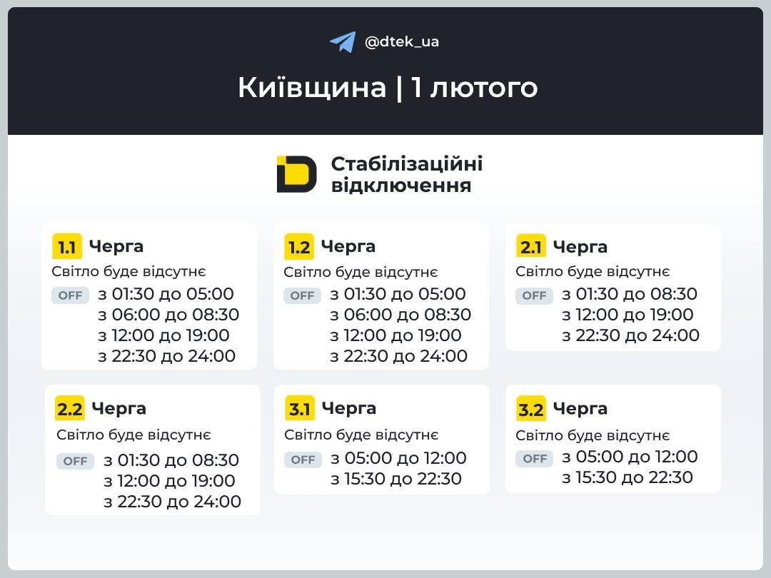 Графики отключений света: когда будут подавать электричество 1 февраля Графики отключений света: когда будут подавать электричество 1 февраля