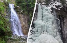 20-метровый Манявский водопад в Прикарпатье полностью замерз (видео)