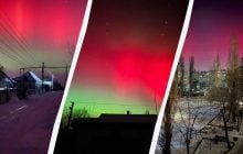 Небо над Украиной озарило яркое полярное сияние (фоторепортаж)