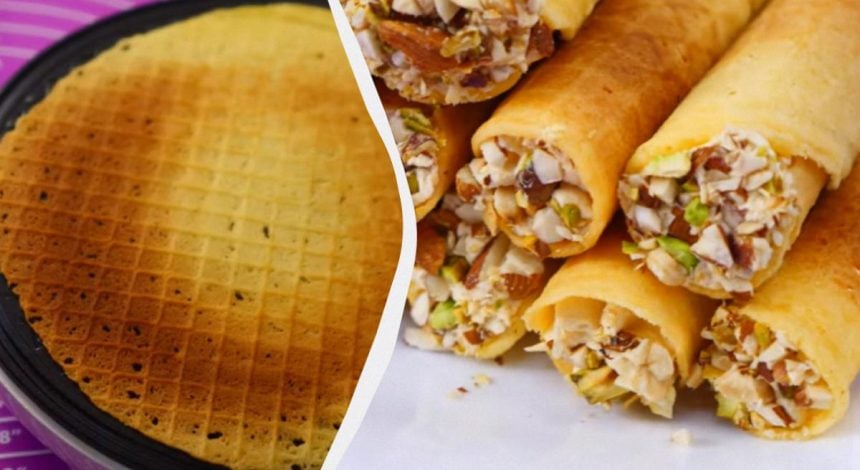 Хрустящие вафельные трубочки со сгущенкой, сливками и орешками: пошаговый рецепт (видео)