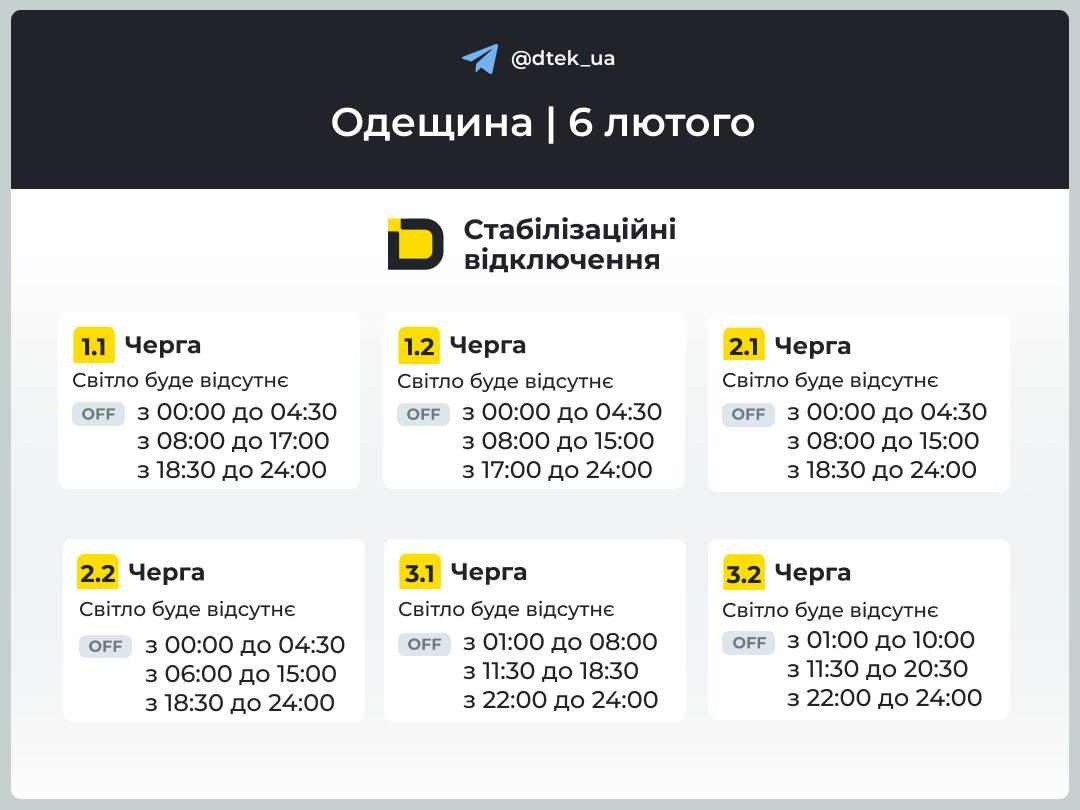 Графики отключений света на 6 февраля: когда не будет электроэнергии в пятницу Графики отключений света на 6 февраля: когда не будет электроэнергии в пятницу