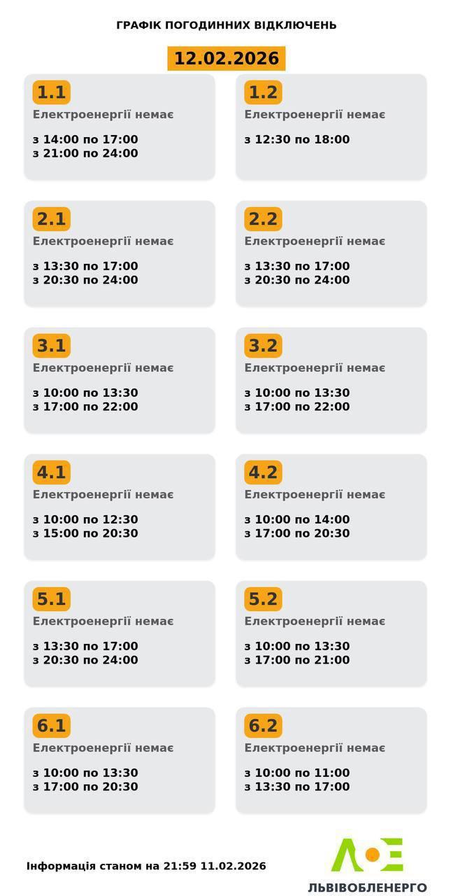 Графики отключений 12 февраля: когда не будет света в четверг Графики отключений 12 февраля: когда не будет света в четверг