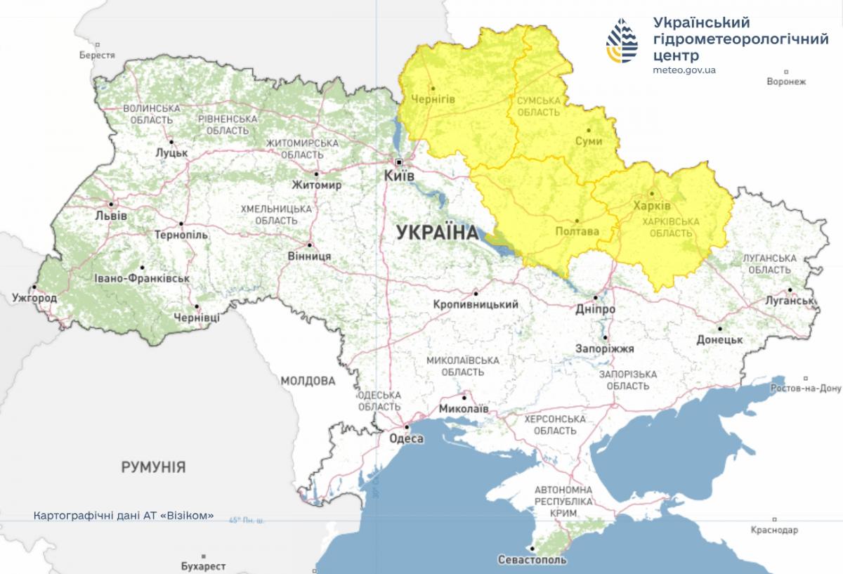 Укргідрометцентр оголосив попередження: у небезпеці чотири області (карта)