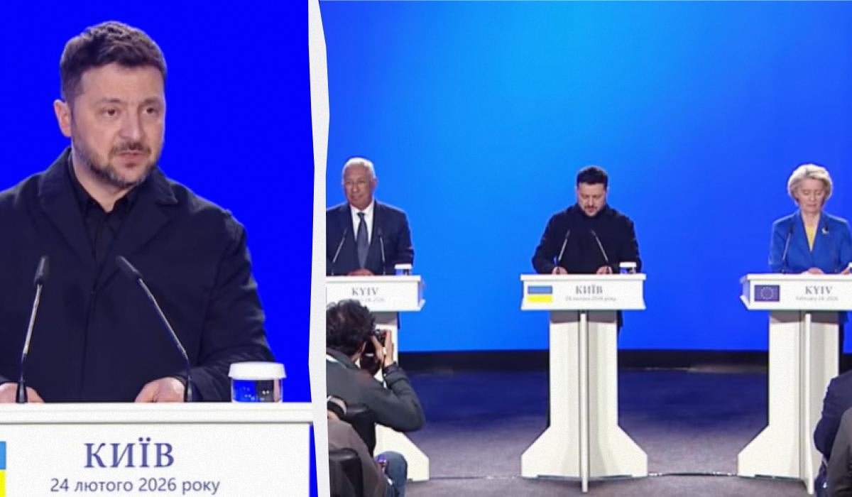 Общение Владимира Зеленского, Антониу Кошты и Урсулы фон дер Ляйен с медиа