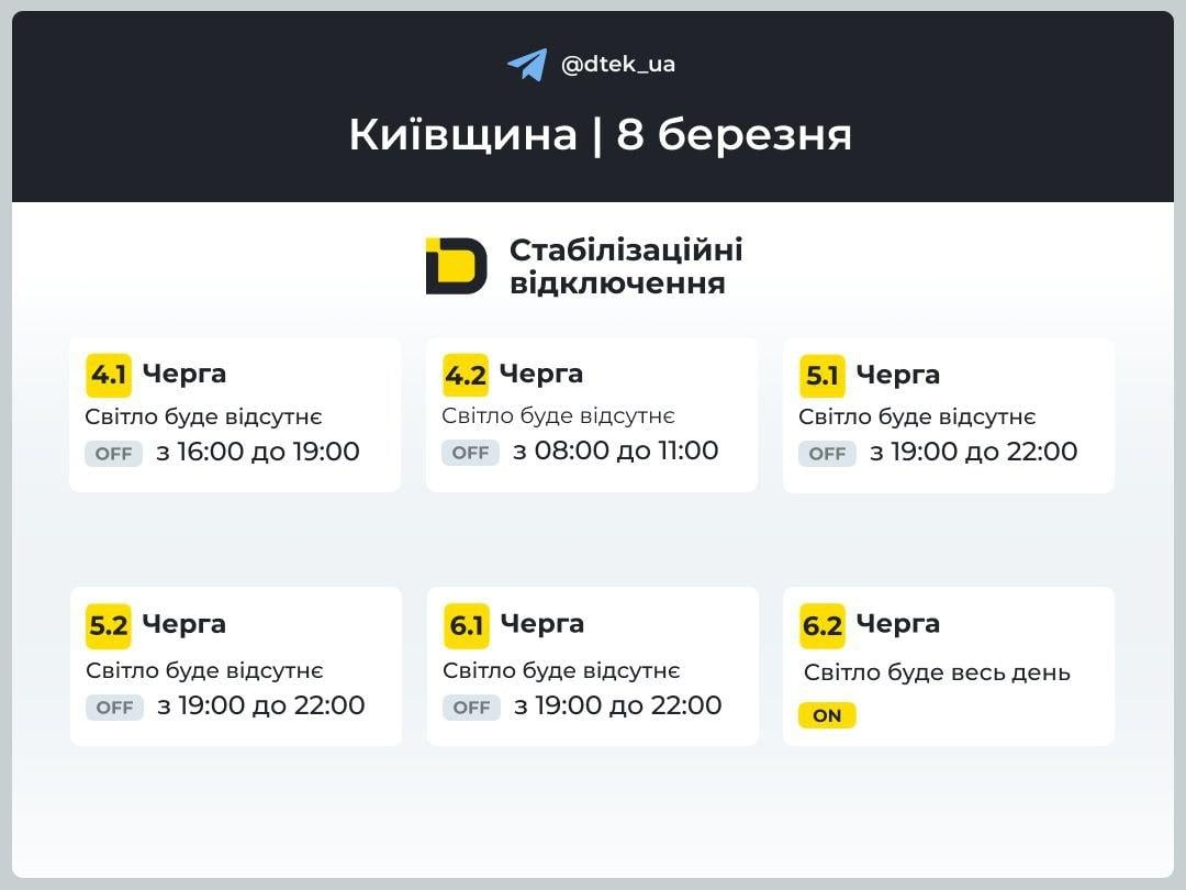 Графіки відключень світла на 8 березня: коли не буде електроенергії в Україні в неділю