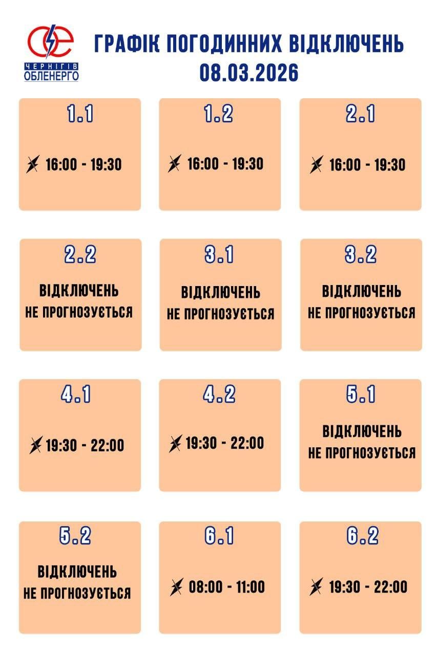 Графіки відключень світла на 8 березня: коли не буде електроенергії в Україні в неділю