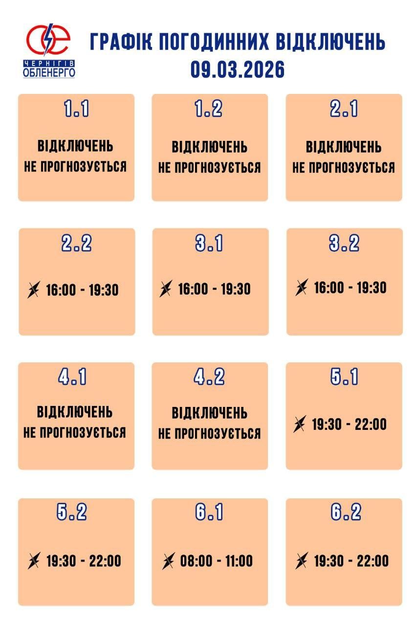 Графіки відключень на 9 березня: коли не буде світла в Україні у понеділок