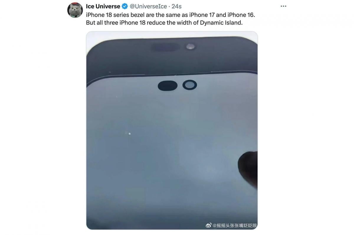 У мережі з'явилося перше фото iPhone 18 зі зменшеним Dynamic Island