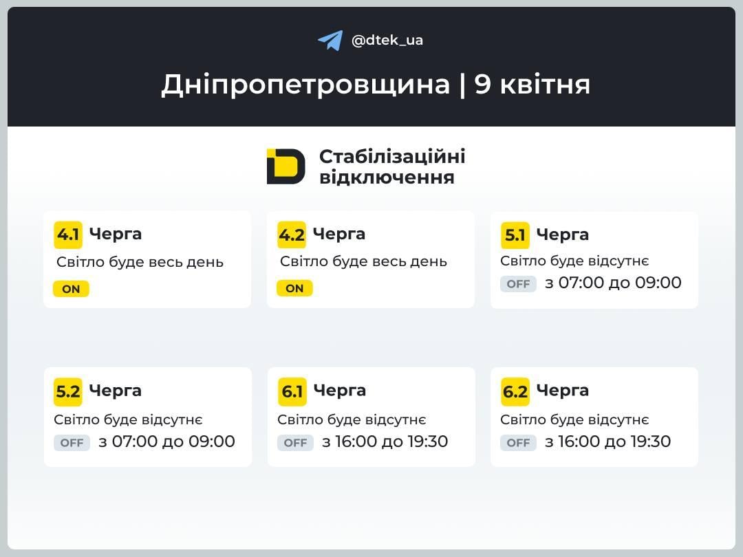 Графіки на 9 квітня: коли вимикатимуть світло в Україні у четвер