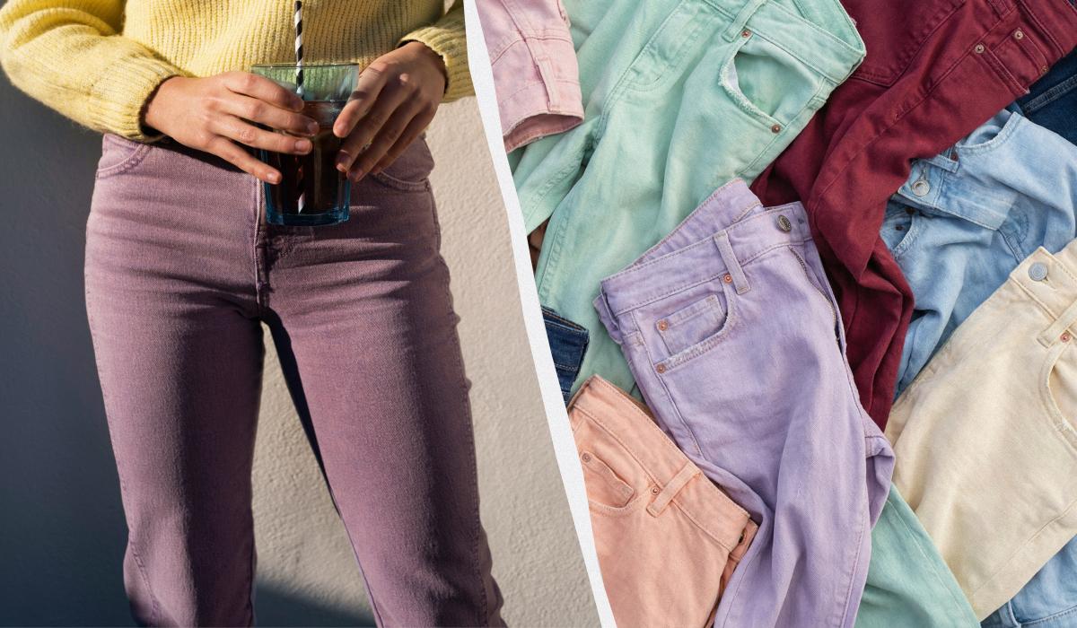  с чем носить цветные джинсы