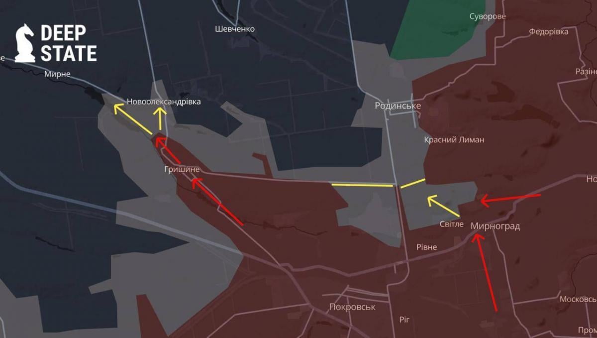 РФ хочет дожать Мирноград и уже почти оккупировала Гришино: в DeepState рассказали подробности РФ хочет дожать Мирноград и уже почти оккупировала Гришино: в DeepState рассказали подробности