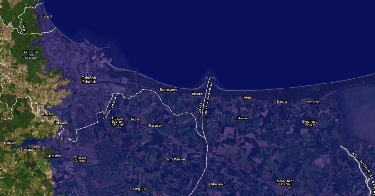 Map of northern Poland if the Baltic Sea level rose by 60 metres / Photo: NASA
