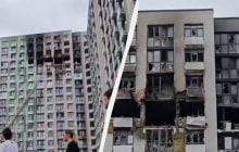 Россияне ударили по многоэтажному дому в Киеве на Подоле: выгорели верхние этажи (видео)