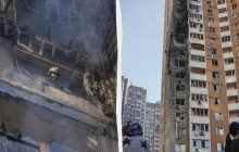 Российский дрон попал в 24-этажный дом возле Днепровской набережной в Киеве