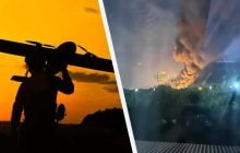 Беспилотники ударили по нефтебазе в РФ: бушует пожар (видео)
