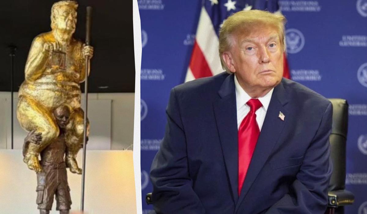 'Помаранчева чума': у Європарламенті встановили золоту статую голого Трампа 'Помаранчева чума': у Європарламенті встановили золоту статую голого Трампа