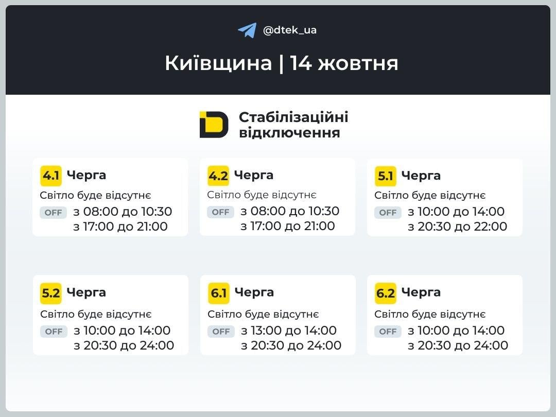 В Україні завтра вимикатимуть світло: графіки відключень на 14 жовтня