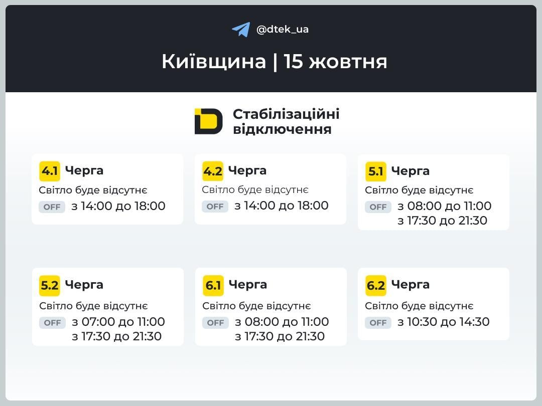 Графики отключений света: когда не будет электроэнергии 15 октября