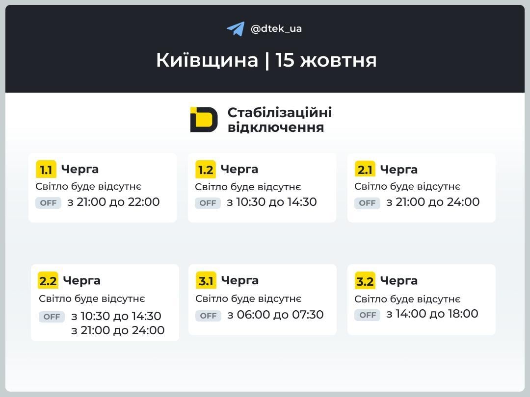 Графики отключений света: когда не будет электроэнергии 15 октября