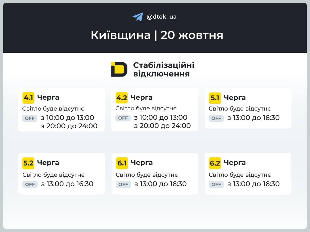 Графики отключений 20 октября: кому отключат свет во вторник Графики отключений 20 октября: кому отключат свет во вторник