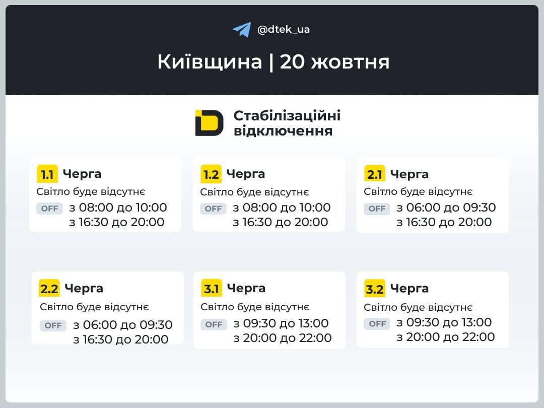 Графики отключений 20 октября: кому отключат свет во вторник Графики отключений 20 октября: кому отключат свет во вторник