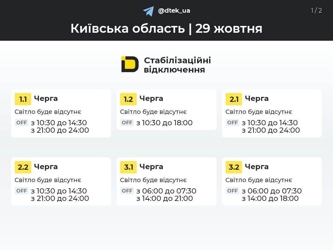 Графики отключений 29 октября: кто останется без света в четверг Графики отключений 29 октября: кто останется без света в четверг