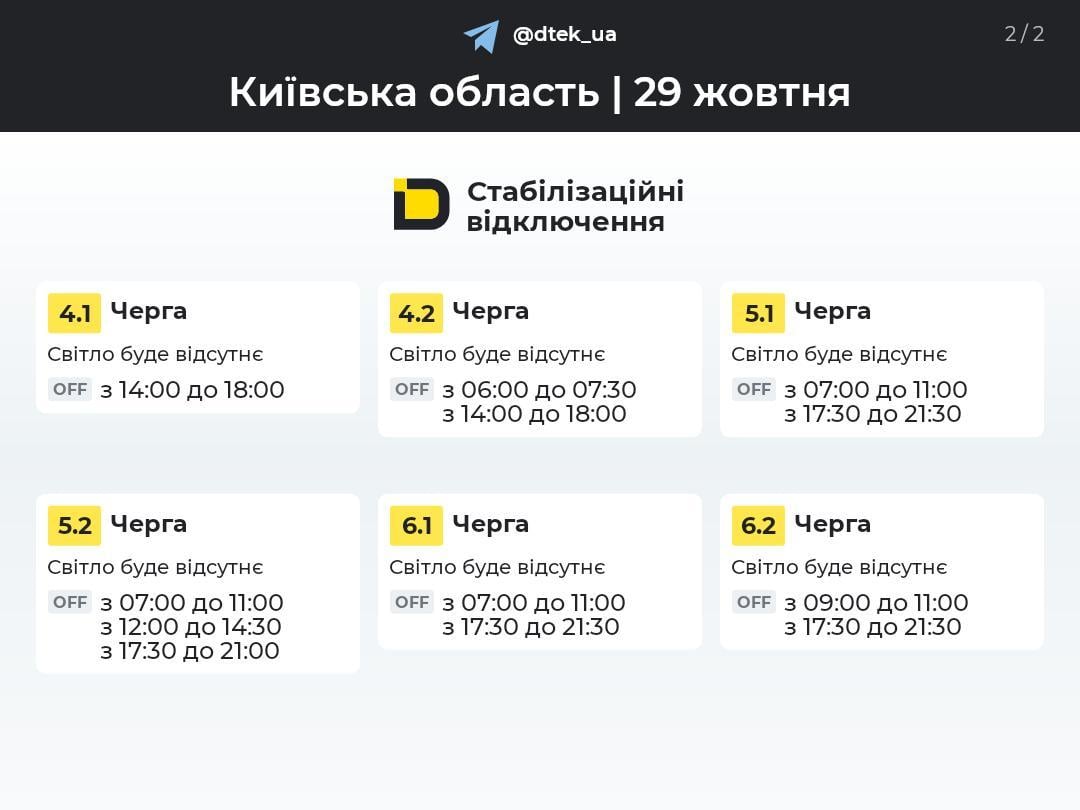 Графики отключений 29 октября: кто останется без света в четверг Графики отключений 29 октября: кто останется без света в четверг
