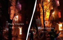 Росіяни вгатили по багатоповерхівці у Харкові, "склався" цілий підʼїзд (відео)