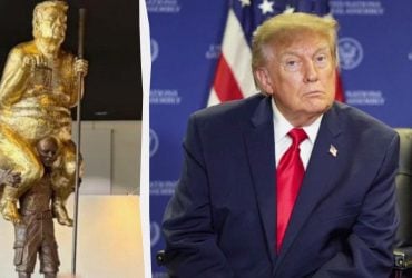 "Помаранчева чума": у Європарламенті встановили золоту статую голого Трампа